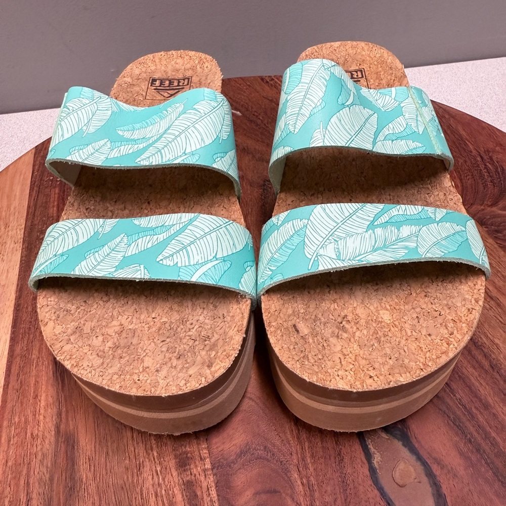 Reef Women's Turquoise Leaf Cork Slide Sandals - Picture 9 of 13